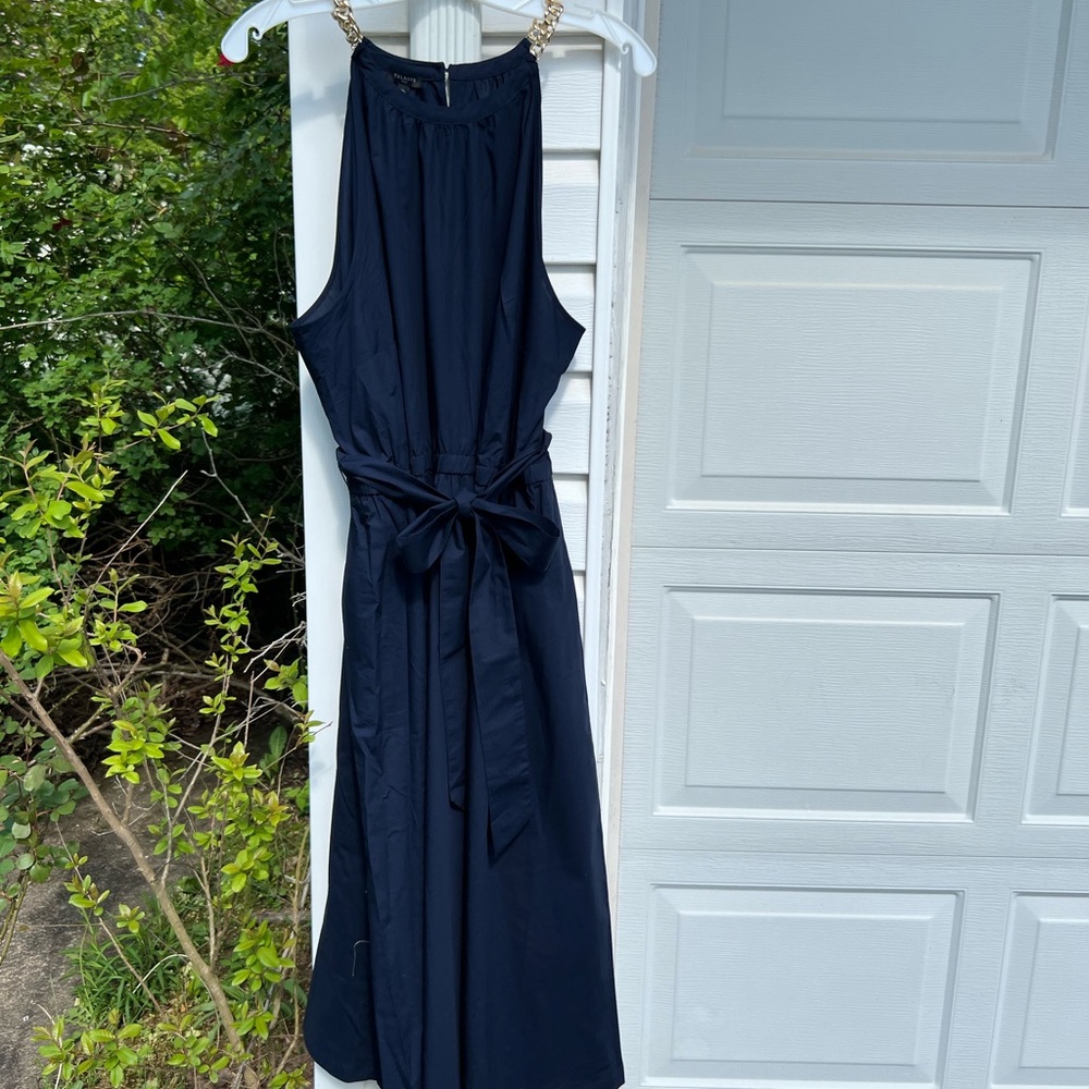 NWT Talbots Gorgeous Navy Gold tone Straps Sleeveless Maxi Dress